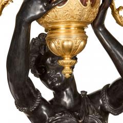 Albert Ernest Carrier Belleuse Monumental Pair of Rouge Marble Gilt and Patinated Bronze Figural Torch res - 4697748