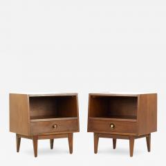 Albert Parvin Albert Parvin for American of Martinsville Walnut and Brass Nightstands Pair - 3690483