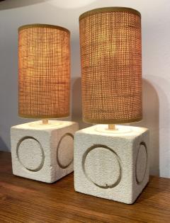 Albert Tormos Pair of Mid Century Limestone Cube Table Lamps by Albert Tormos - 2466681