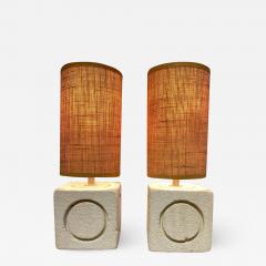 Albert Tormos Pair of Mid Century Limestone Cube Table Lamps by Albert Tormos - 2472733