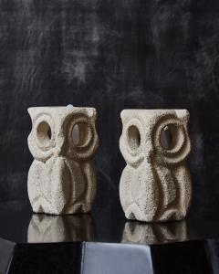 Albert Tormos Pair of Small Sandstone Owls Table Lamps by Albert Tormos - 2539727