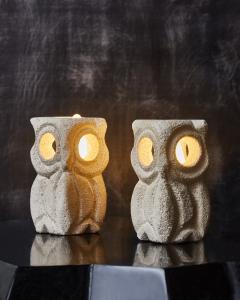 Albert Tormos Pair of Small Sandstone Owls Table Lamps by Albert Tormos - 2539728