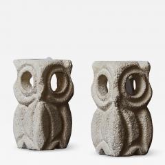 Albert Tormos Pair of Small Sandstone Owls Table Lamps by Albert Tormos - 2541518