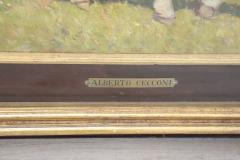 Alberto Cecconi 20th Century Oil on Board Italian Painting with Calf Signed Alberto Cecconi - 2218026