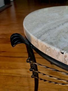 Alberto Diego Giacometti French Modern Neoclassical Gilt Wrought Iron Travertine Side Table Giacometti - 2372167