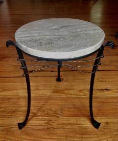 Alberto Diego Giacometti French Modern Neoclassical Gilt Wrought Iron Travertine Side Table Giacometti - 2372186