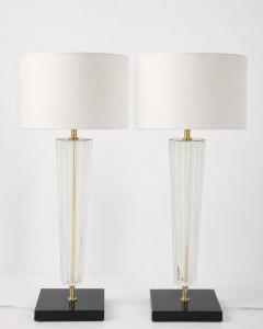 Alberto Dona Art Deco Style Venetian Glass Lamps in Clear Glass with Black Glass Base Signed - 4618952