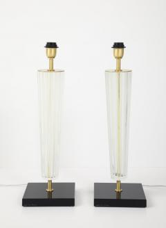 Alberto Dona Art Deco Style Venetian Glass Lamps in Clear Glass with Black Glass Base Signed - 4618953