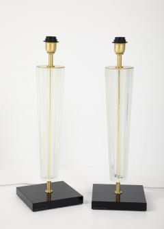Alberto Dona Art Deco Style Venetian Glass Lamps in Clear Glass with Black Glass Base Signed - 4618958