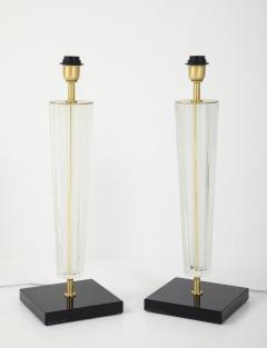 Alberto Dona Art Deco Style Venetian Glass Lamps in Clear Glass with Black Glass Base Signed - 4618959