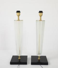 Alberto Dona Art Deco Style Venetian Glass Lamps in Clear Glass with Black Glass Base Signed - 4618960