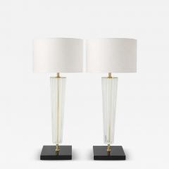 Alberto Dona Art Deco Style Venetian Glass Lamps in Clear Glass with Black Glass Base Signed - 4618966
