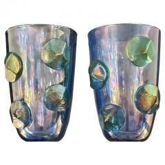 Alberto Dona Artisan Iridescent Blue Green Murano Glass Dot Vase - 3856862