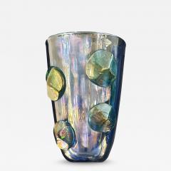 Alberto Dona Artisan Iridescent Blue Green Murano Glass Dot Vase - 3858029