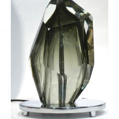 Alberto Dona Don Contemporary Italian Pair of Faceted Solid Rock Smoked Murano Glass Lamps - 639431