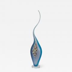 Alberto Dona Dona Modern Art Glass Aqua Blue Sculpture Vase with Red and Yellow Murrine - 1019189