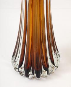 Alberto Dona Pair Hand Blown Fluted Cognac Saddle Murano Glass Brass Table Lamps Signed - 4617677