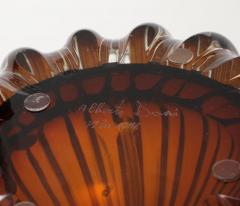 Alberto Dona Pair Hand Blown Fluted Cognac Saddle Murano Glass Brass Table Lamps Signed - 4617683