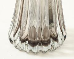 Alberto Dona Pair Hand Blown Fluted Grey Taupe Murano Glass Brass Table Lamps Signed - 4474467