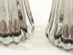 Alberto Dona Pair Hand Blown Fluted Grey Taupe Murano Glass Brass Table Lamps Signed - 4474471