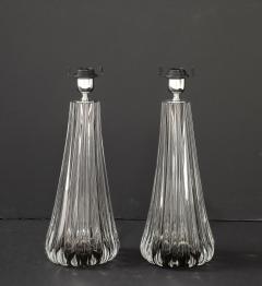 Alberto Dona Pair Hand Blown Fluted Grey Taupe Murano Glass Brass Table Lamps Signed - 4474473