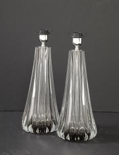 Alberto Dona Pair Hand Blown Fluted Grey Taupe Murano Glass Brass Table Lamps Signed - 4474475