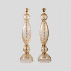 Alberto Dona Pair Of Tall Blown Clear Glass With Gold Inclusion Table Lamps - 3561138