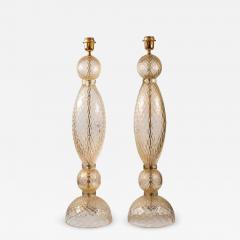 Alberto Dona Pair Of Tall Blown Clear Glass With Gold Inclusion Table Lamps - 3562689