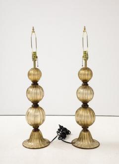 Alberto Dona Pair of Bronze and 23 Karat Gold Infused Murano Glass Lamps Italy 2024 - 3731158