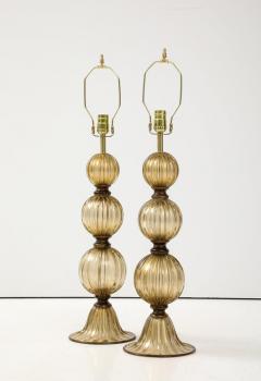 Alberto Dona Pair of Bronze and 23 Karat Gold Infused Murano Glass Lamps Italy 2024 - 3731162