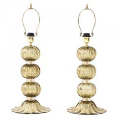 Alberto Dona Pair of Golden Amber Pagliesco Murano Glass Spheres Lamps Italy 2025 Signed - 4442462