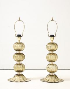 Alberto Dona Pair of Golden Amber Pagliesco Murano Glass Spheres Lamps Italy 2025 Signed - 4442465