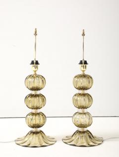 Alberto Dona Pair of Golden Amber Pagliesco Murano Glass Spheres Lamps Italy 2025 Signed - 4442469