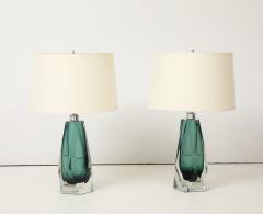 Alberto Dona Pair of Green Murano Glass Lamps by Alberto Dona Signed Italy - 4439236