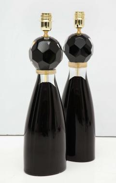 Alberto Dona Pair of Handblown Modern Black and Gold Murano Glass Lamps Italy Signed - 1913595