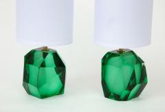 Alberto Dona Pair of Solid Emerald Green Jewel Murano Glass Lamps Italy Signed - 1553311