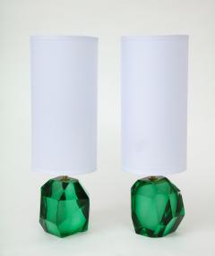 Alberto Dona Pair of Solid Emerald Green Jewel Murano Glass Lamps Italy Signed - 1553312