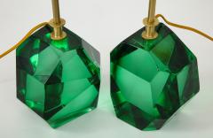 Alberto Dona Pair of Solid Emerald Green Jewel Murano Glass Lamps Italy Signed - 1553321