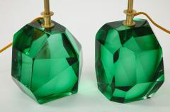 Alberto Dona Pair of Solid Emerald Green Jewel Murano Glass Lamps Italy Signed - 1553322