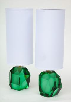 Alberto Dona Pair of Solid Emerald Green Jewel Murano Glass Lamps Italy Signed - 1553324