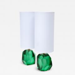 Alberto Dona Pair of Solid Emerald Green Jewel Murano Glass Lamps Italy Signed - 1554684