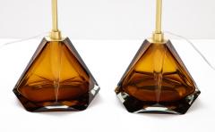 Alberto Dona Pair of Solid Tobacco or Amber Murano Glass and Brass Lamps Signed Italy 2022 - 2821988