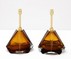 Alberto Dona Pair of Solid Tobacco or Amber Murano Glass and Brass Lamps Signed Italy 2022 - 2821990