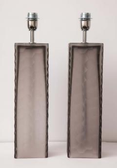 Alberto Dona Pair of Taupe Grey Murano Glass Textured Rectangular Block Lamps Signed Italy - 2109973