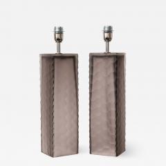 Alberto Dona Pair of Taupe Grey Murano Glass Textured Rectangular Block Lamps Signed Italy - 2110126