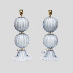 Alberto Dona Pair of light Pale blue grey blown Murano glass table lamps - 4641825
