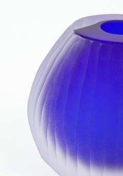 Alberto Dona Set of Three Fluted Cobalt Blue Murano Glass Vases Signed by Alberto Don  - 1800331