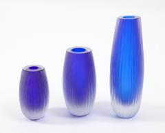 Alberto Dona Set of Three Fluted Cobalt Blue Murano Glass Vases Signed by Alberto Don  - 1800333