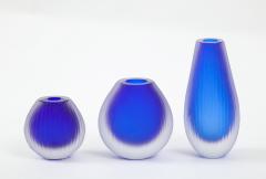 Alberto Dona Set of Three Fluted Cobalt Blue Murano Glass Vases Signed by Alberto Don  - 1800335