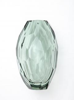 Alberto Dona Single Handblown Faceted Green Gray Murano Glass Vase Signed Italy 2022 - 2825454